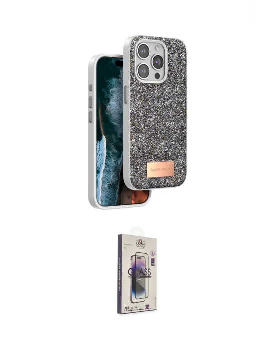 ieg™ iPhone 15 Pro Max Kılıf Vadi Klasik Serisi - Siyah Bilvis 3D Cam Ekran Koruyucu