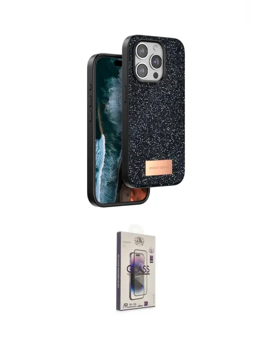 ieg™ iPhone 15 Pro Max Kılıf Vadi Klasik Serisi - Siyah Bilvis 3D Cam Ekran Koruyucu
