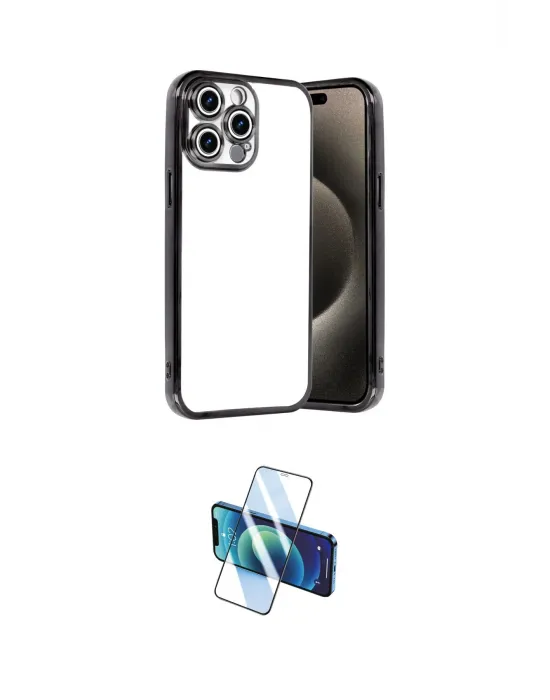 ieg™ iPhone 15 Pro Max Kılıf Vadi Minimal - Siyah 3D Antistatik Seramik Nano Ekran Koruyucu