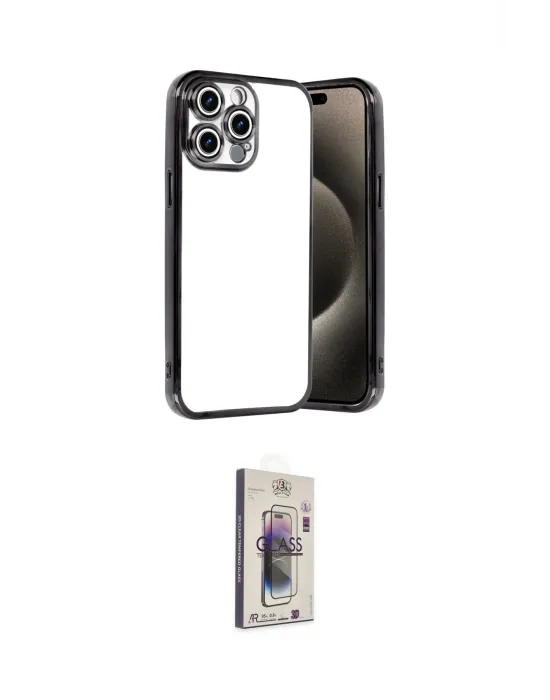ieg™ iPhone 15 Pro Max Kılıf Vadi Minimal - Siyah Bilvis 3D Cam Ekran Koruyucu