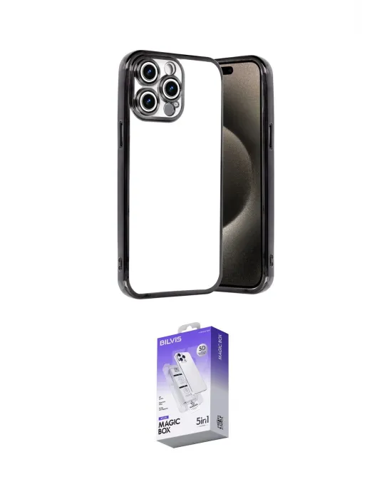 ieg™ iPhone 15 Pro Max Kılıf Vadi Minimal - Siyah Bilvis 5in1 3D Magic Cam Ekran Koruyucu