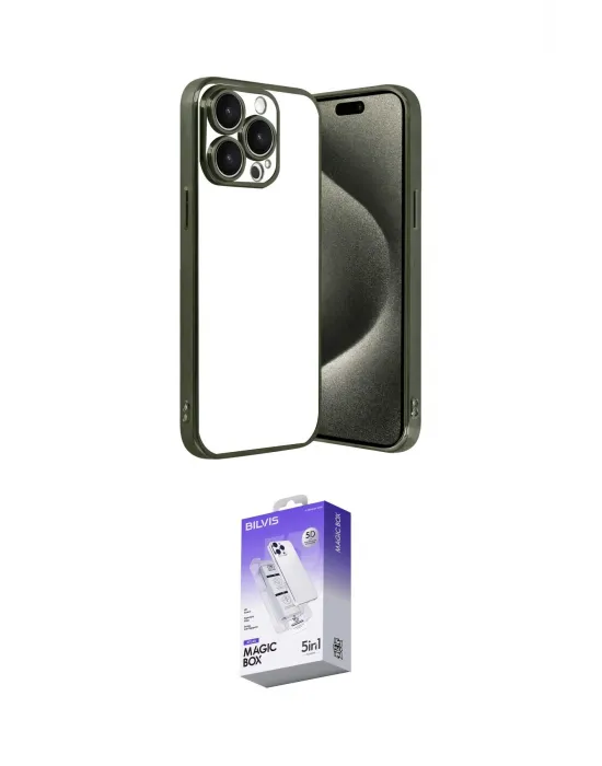 ieg™ iPhone 15 Pro Max Kılıf Vadi Minimal - Siyah Bilvis 5in1 3D Magic Cam Ekran Koruyucu
