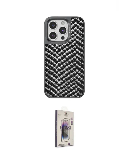 ieg™ iPhone 15 Pro Max Kılıf Vadi Özel Seri - Siyah Bilvis 3D Cam Ekran Koruyucu