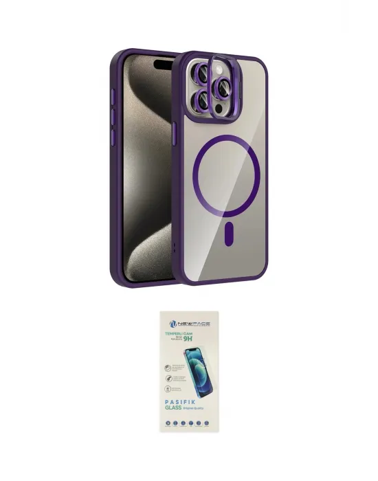 ieg™ iPhone 15 Pro Max Kılıf Yadigar Asil Koleksiyonu - Şeffaf Pasifik Cam Ekran Koruyucu