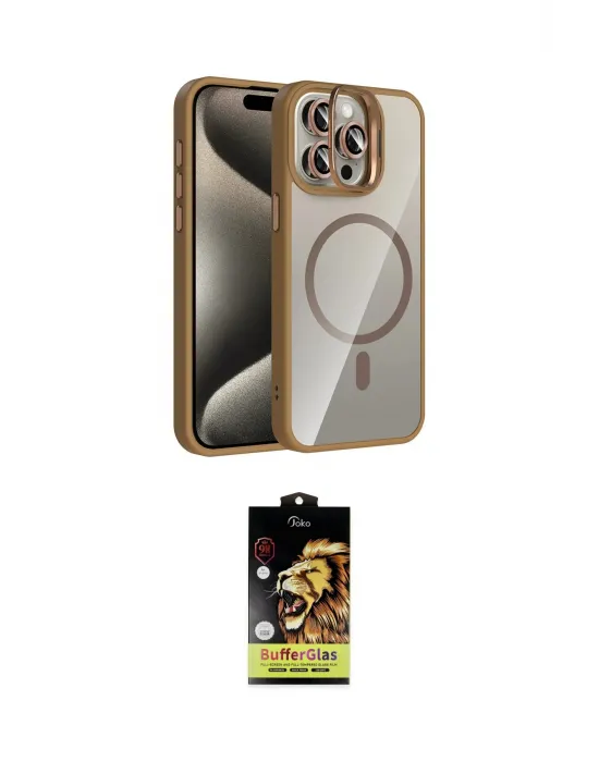 ieg™ iPhone 15 Pro Max Kılıf Yadigar Asil Koleksiyonu - Siyah Buffer Cam Ekran Koruyucu