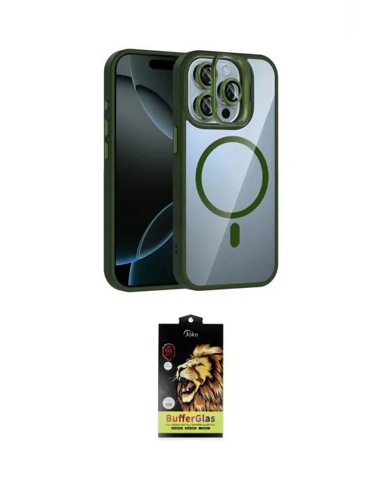 ieg™ iPhone 15 Pro Max Kılıf Yadigar Asil Koleksiyonu - Siyah Buffer Cam Ekran Koruyucu