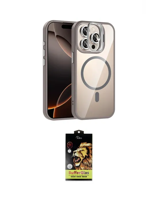 ieg™ iPhone 15 Pro Max Kılıf Yadigar Asil Koleksiyonu - Siyah Buffer Cam Ekran Koruyucu