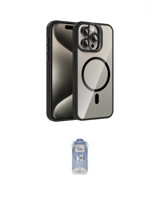 ieg™ iPhone 15 Pro Max Kılıf Yadigar Asil Koleksiyonu - Siyah Joko Magic 5D Cam