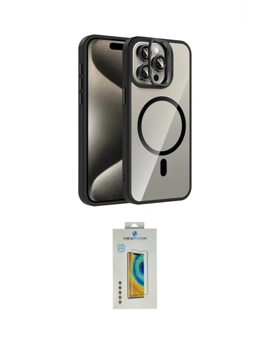 ieg™ iPhone 15 Pro Max Kılıf Yadigar Asil Koleksiyonu - Siyah Polymer Nano Ekran Koruyucu
