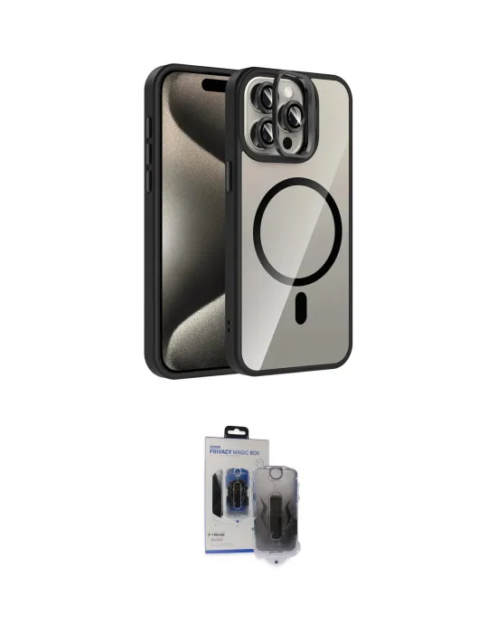 ieg™ iPhone 15 Pro Max Kılıf Yadigar Asil Koleksiyonu - Siyah Vanessa Magic Hayalet Cam