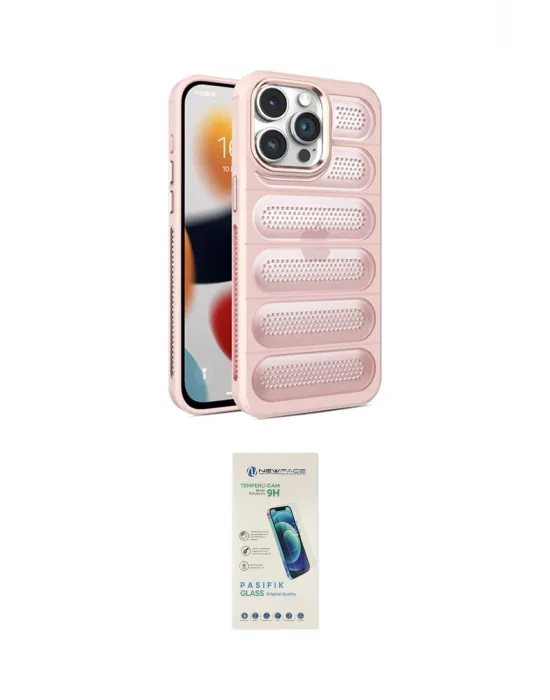 ieg™ iPhone 15 Pro Max Kılıf Yadigar Doku Özel Seri - Şeffaf Pasifik Cam Ekran Koruyucu