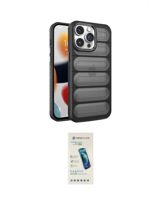 ieg™ iPhone 15 Pro Max Kılıf Yadigar Doku Özel Seri - Şeffaf Pasifik Cam Ekran Koruyucu