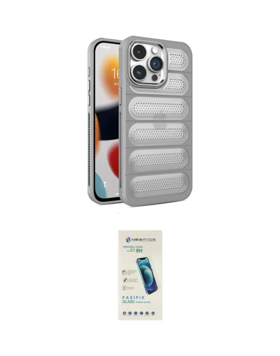 ieg™ iPhone 15 Pro Max Kılıf Yadigar Doku Özel Seri - Şeffaf Pasifik Cam Ekran Koruyucu