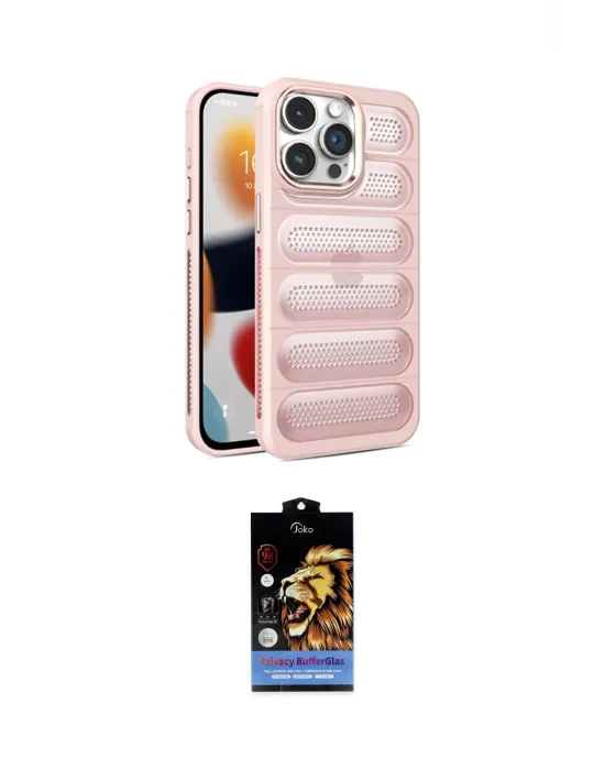 ieg™ iPhone 15 Pro Max Kılıf Yadigar Doku Özel Seri - Siyah Buffer Hayalet Cam Ekran Koruyucu