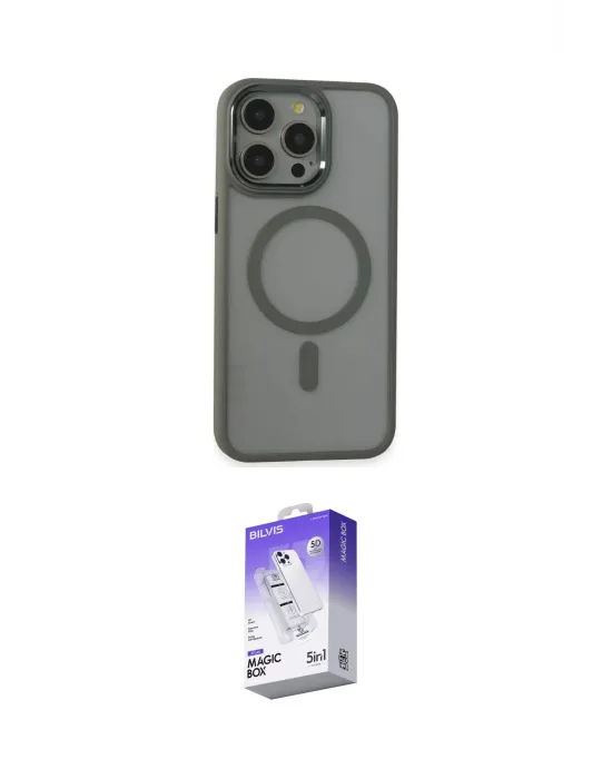 ieg™ iPhone 15 Pro Max Kılıf Yankı Işık Özel Seri - Siyah Bilvis 5in1 3D Magic Cam Ekran Koruyucu