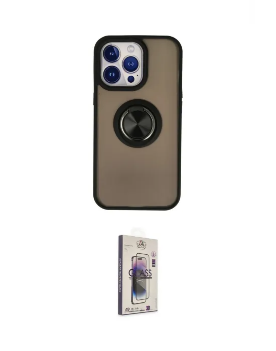 ieg™ iPhone 15 Pro Max Kılıf Yörünge Çizgi - Siyah Bilvis 3D Cam Ekran Koruyucu