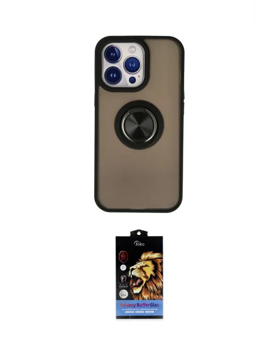 ieg™ iPhone 15 Pro Max Kılıf Yörünge Çizgi - Siyah Buffer Hayalet Cam Ekran Koruyucu