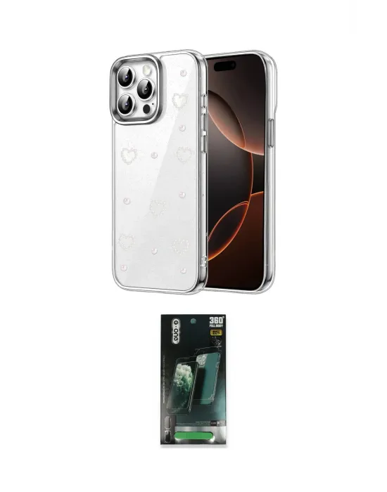 ieg™ iPhone 15 Pro Max Kılıf Yörünge Form - Şeffaf 360 Full Body Arka Koruyucu
