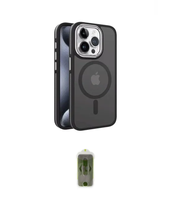 ieg™ iPhone 15 Pro Max Kılıf Yörünge Klasik - Siyah Joko Magic 5D Hayalet Cam