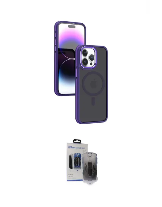 ieg™ iPhone 15 Pro Max Kılıf Yörünge Klasik - Siyah Vanessa Magic Hayalet Cam