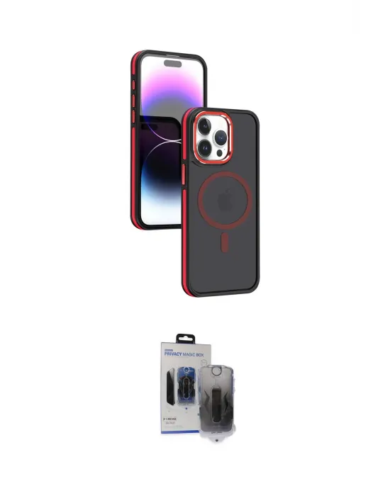 ieg™ iPhone 15 Pro Max Kılıf Yörünge Klasik - Siyah Vanessa Magic Hayalet Cam