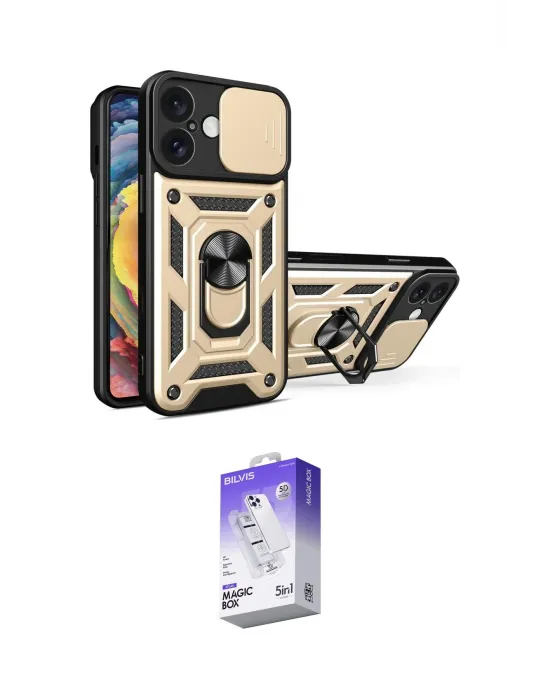 ieg™ iPhone 16 Kılıf Ahenk Klasik - Siyah Bilvis 5in1 3D Magic Cam Ekran Koruyucu