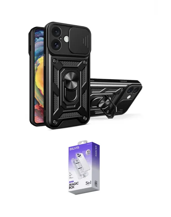 ieg™ iPhone 16 Kılıf Ahenk Klasik - Siyah Bilvis 5in1 3D Magic Cam Ekran Koruyucu