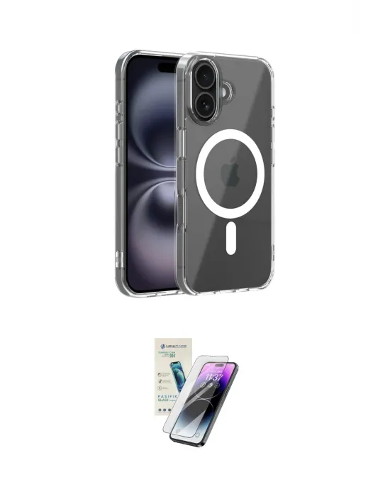 ieg™ iPhone 16 Kılıf Ahenk Minimal Serisi - Şeffaf Pasifik Cam Ekran Koruyucu