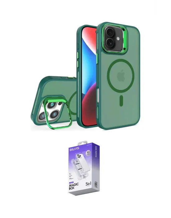 ieg™ iPhone 16 Kılıf Akış Form - Siyah Bilvis 5in1 3D Magic Cam Ekran Koruyucu
