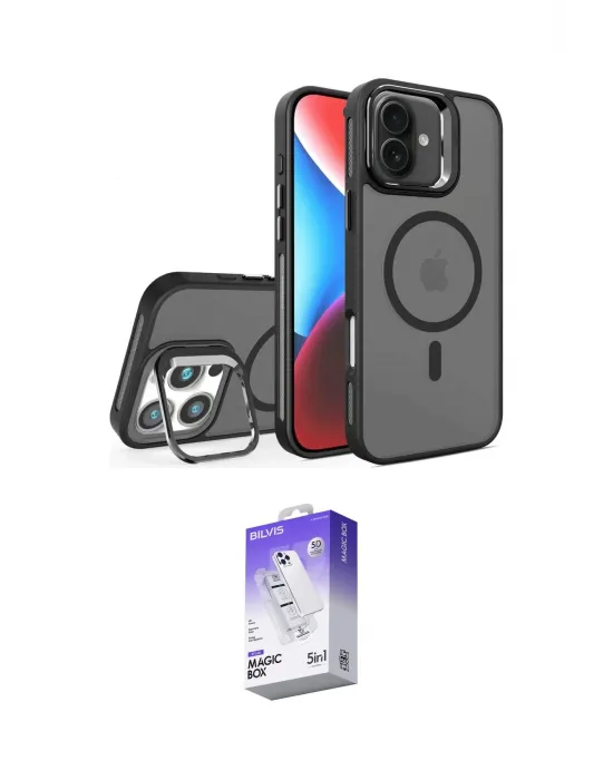 ieg™ iPhone 16 Kılıf Akış Form - Siyah Bilvis 5in1 3D Magic Cam Ekran Koruyucu