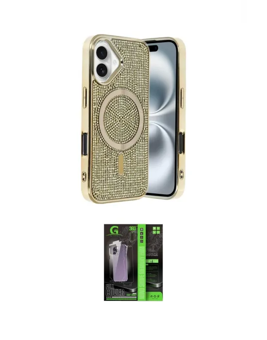 ieg™ iPhone 16 Kılıf Eksen Çizgi - Şeffaf 360 Full Body Arka Koruyucu