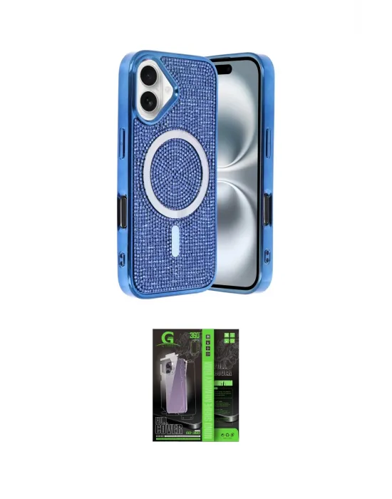 ieg™ iPhone 16 Kılıf Eksen Çizgi - Şeffaf 360 Full Body Arka Koruyucu