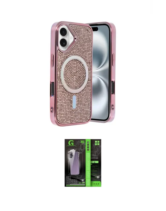 ieg™ iPhone 16 Kılıf Eksen Çizgi - Şeffaf 360 Full Body Arka Koruyucu