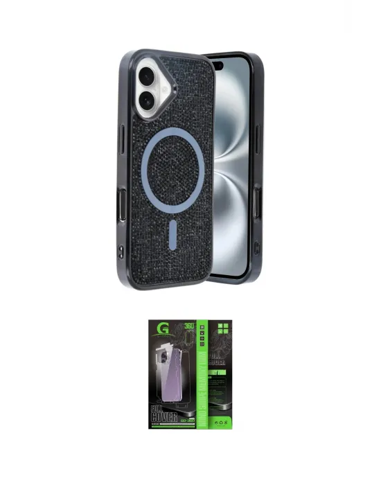 ieg™ iPhone 16 Kılıf Eksen Çizgi - Şeffaf 360 Full Body Arka Koruyucu