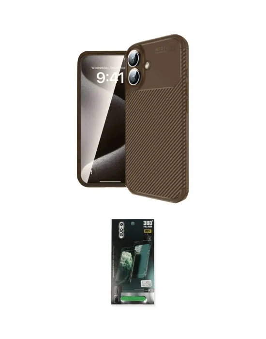ieg™ iPhone 16 Kılıf Eksen Form Prime - Siyah 360 Mat Full Body Arka Koruyucu