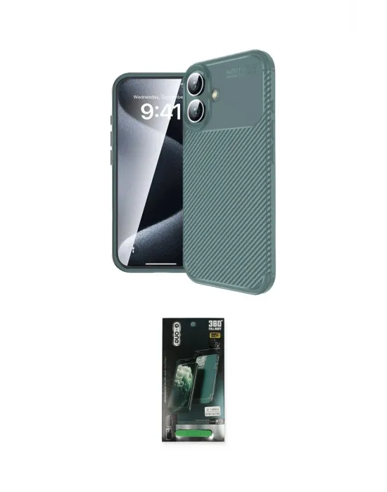 ieg™ iPhone 16 Kılıf Eksen Form Prime - Siyah 360 Mat Full Body Arka Koruyucu