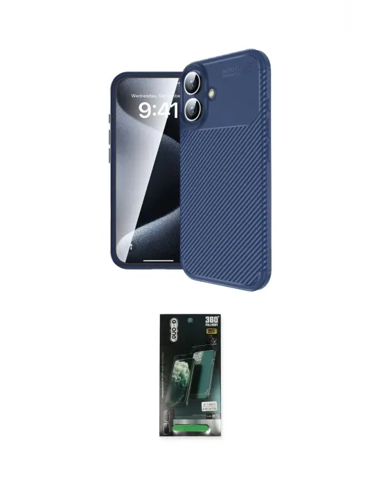 ieg™ iPhone 16 Kılıf Eksen Form Prime - Siyah 360 Mat Full Body Arka Koruyucu