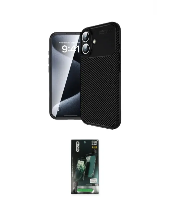 ieg™ iPhone 16 Kılıf Eksen Form Prime - Siyah 360 Mat Full Body Arka Koruyucu