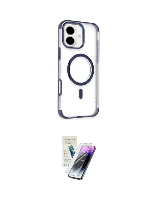 ieg™ iPhone 16 Kılıf Eksen Klasik Koleksiyonu - Şeffaf Pasifik Cam Ekran Koruyucu