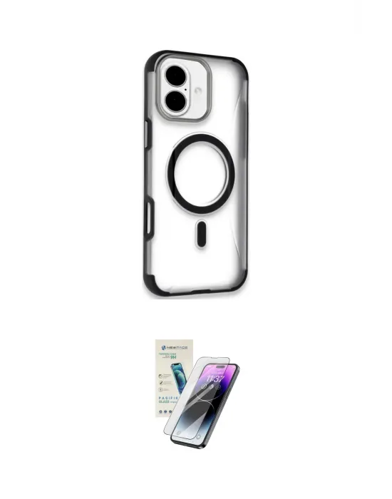 ieg™ iPhone 16 Kılıf Eksen Klasik Koleksiyonu - Şeffaf Pasifik Cam Ekran Koruyucu
