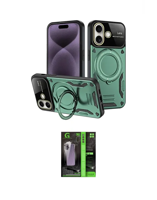 ieg™ iPhone 16 Kılıf Kıvılcım Modern Serisi - Şeffaf 360 Full Body Arka Koruyucu