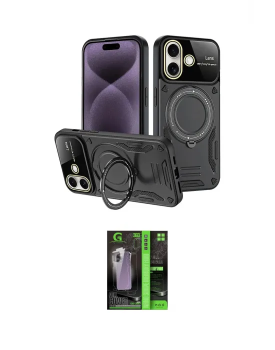 ieg™ iPhone 16 Kılıf Kıvılcım Modern Serisi - Şeffaf 360 Full Body Arka Koruyucu