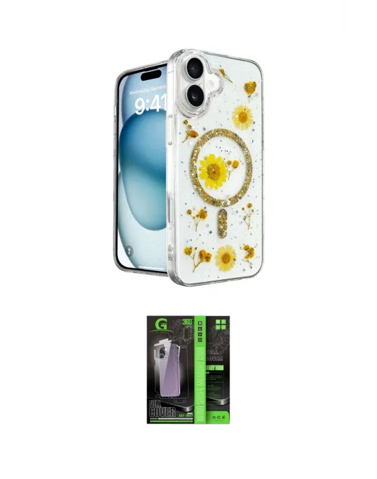 ieg™ iPhone 16 Kılıf Kozmos Doku - Şeffaf 360 Full Body Arka Koruyucu