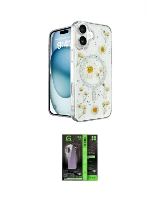 ieg™ iPhone 16 Kılıf Kozmos Doku - Şeffaf 360 Full Body Arka Koruyucu