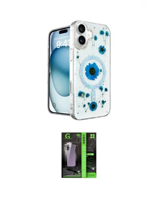 ieg™ iPhone 16 Kılıf Kozmos Doku - Şeffaf 360 Full Body Arka Koruyucu
