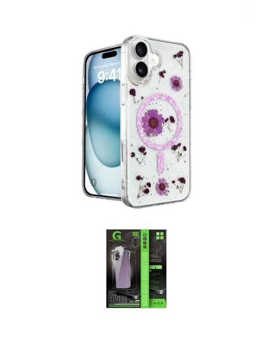 ieg™ iPhone 16 Kılıf Kozmos Doku - Şeffaf 360 Full Body Arka Koruyucu