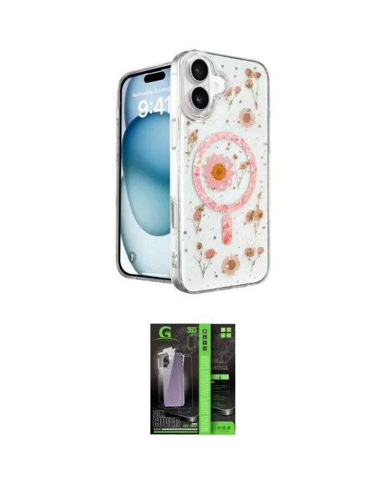 ieg™ iPhone 16 Kılıf Kozmos Doku - Şeffaf 360 Full Body Arka Koruyucu
