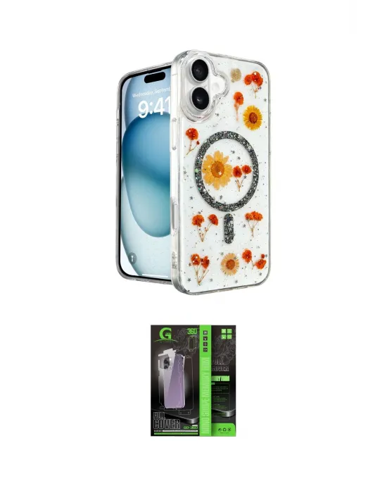 ieg™ iPhone 16 Kılıf Kozmos Doku - Şeffaf 360 Full Body Arka Koruyucu