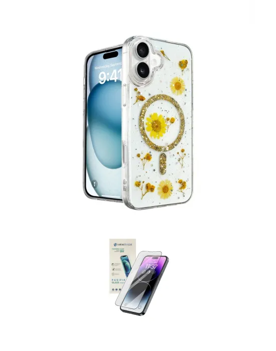 ieg™ iPhone 16 Kılıf Kozmos Doku - Şeffaf Pasifik Cam Ekran Koruyucu