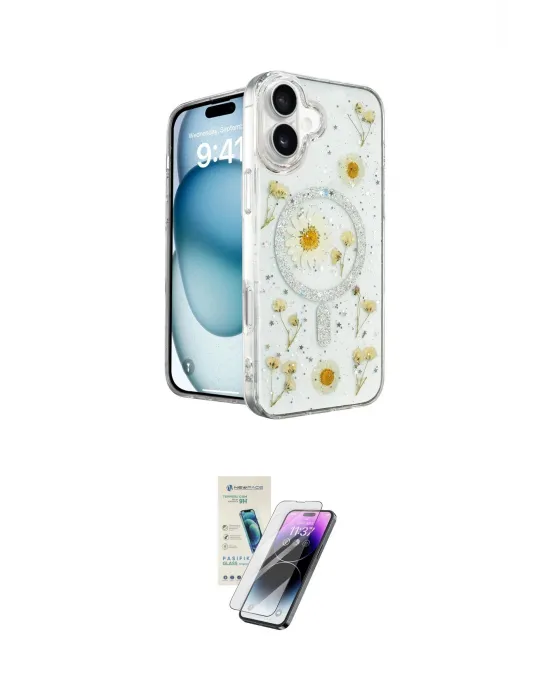 ieg™ iPhone 16 Kılıf Kozmos Doku - Şeffaf Pasifik Cam Ekran Koruyucu